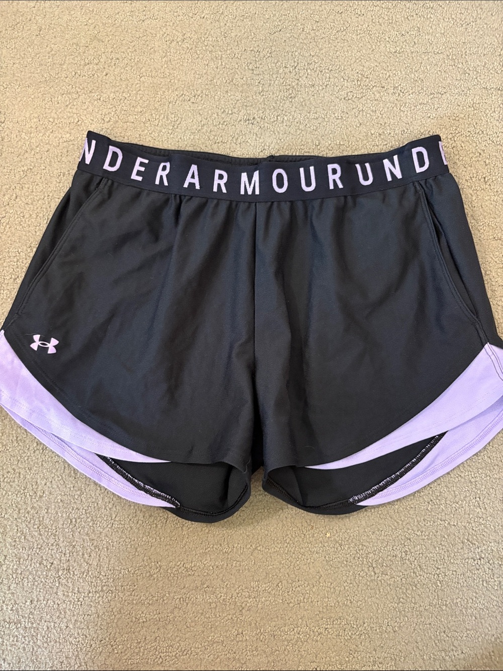 Under Armour Black and Lavender Layered Running Shorts
